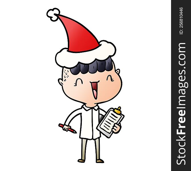 Gradient Cartoon Of A Happy Boy Surprised Wearing Santa Hat