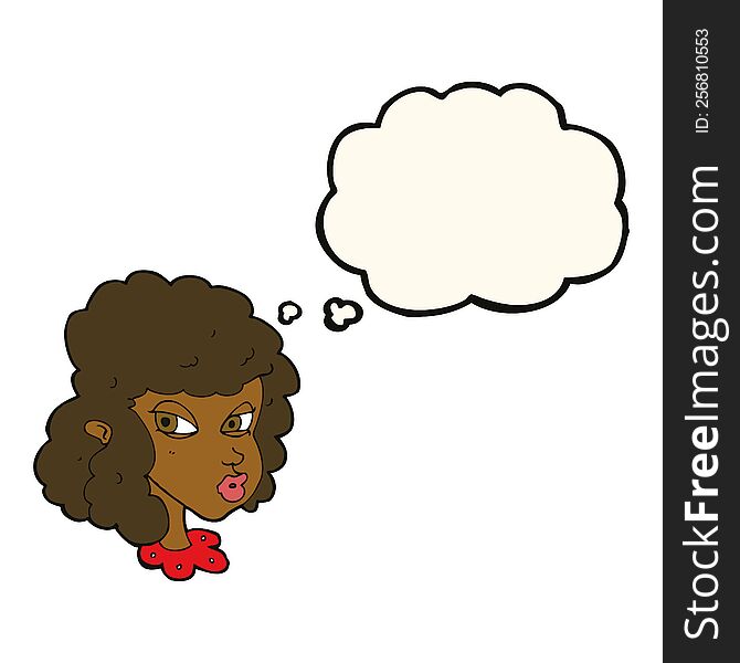 Cartoon Suspicious Woman With Thought Bubble