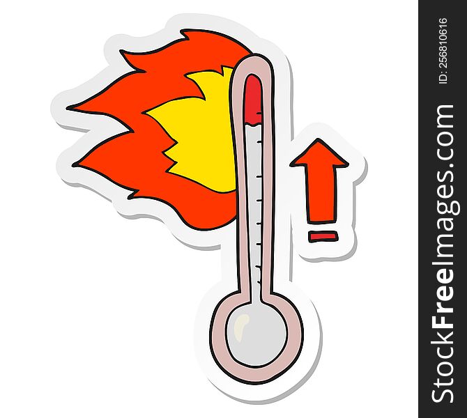 sticker of a cartoon rising temperature