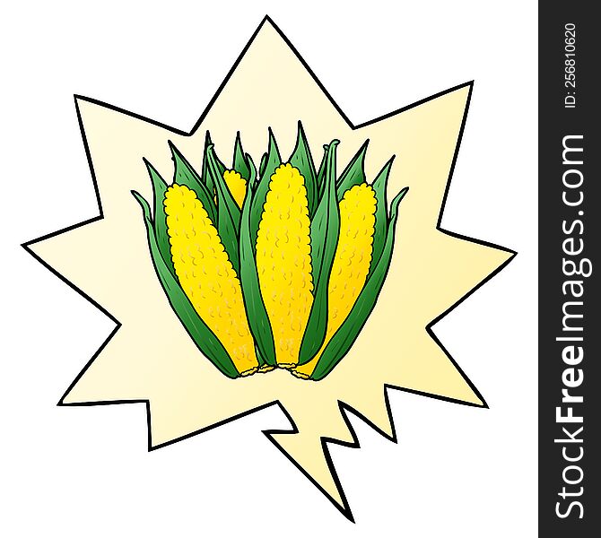 cartoon organic corn with speech bubble in smooth gradient style