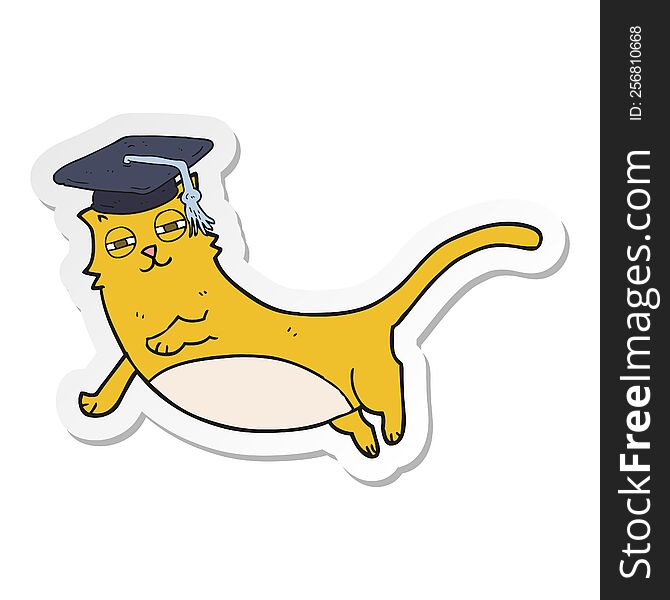 sticker of a cartoon cat with graduate cap