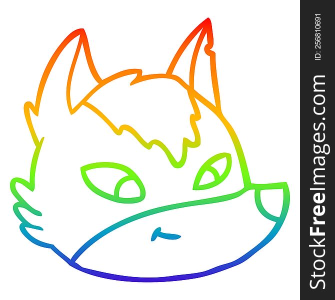 Rainbow Gradient Line Drawing Cartoon Wolf Face