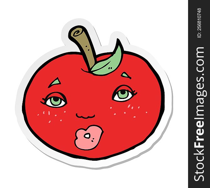 sticker of a cartoon apple with face
