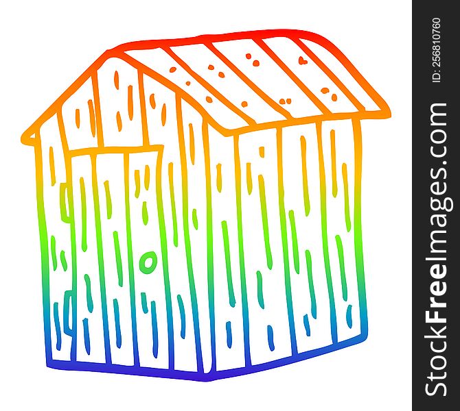 rainbow gradient line drawing of a cartoon wooden shed