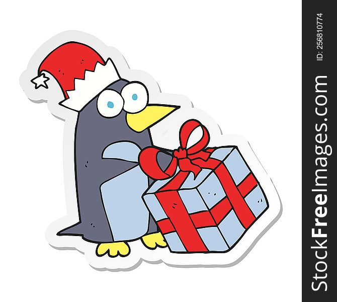 sticker of a cartoon christmas penguin