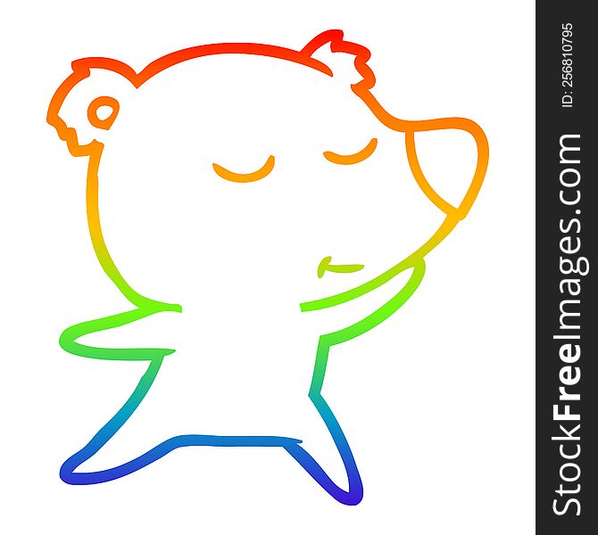 rainbow gradient line drawing of a happy cartoon polar bear dancing