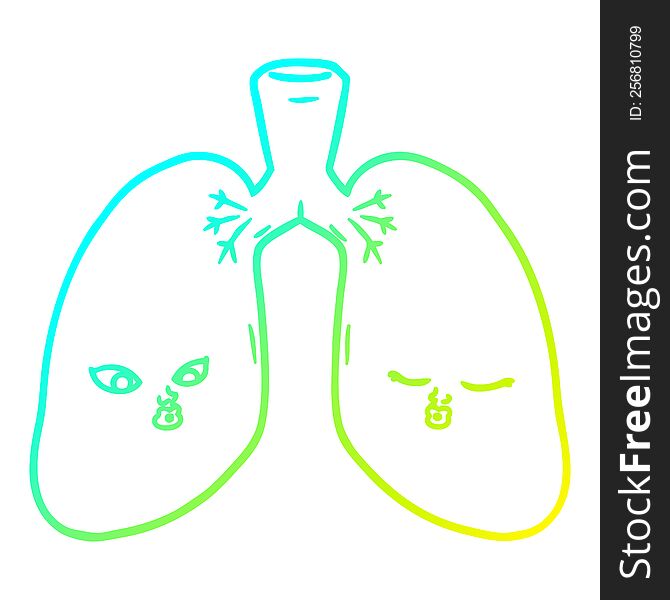 cold gradient line drawing of a cartoon lungs