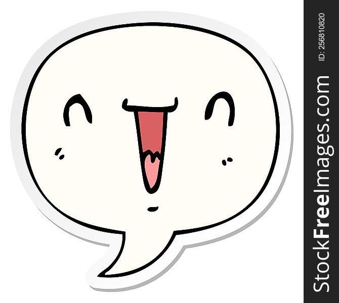 Cute Happy Cartoon Face And Speech Bubble Sticker