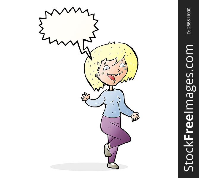 cartoon laughing woman with speech bubble