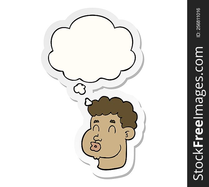 Cartoon Male Face And Thought Bubble As A Printed Sticker