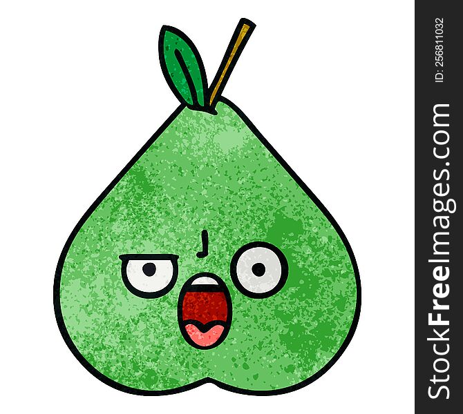 Retro Grunge Texture Cartoon Green Pear