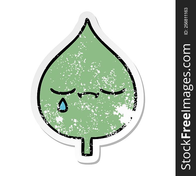 Distressed Sticker Of A Cute Cartoon Expressional Leaf