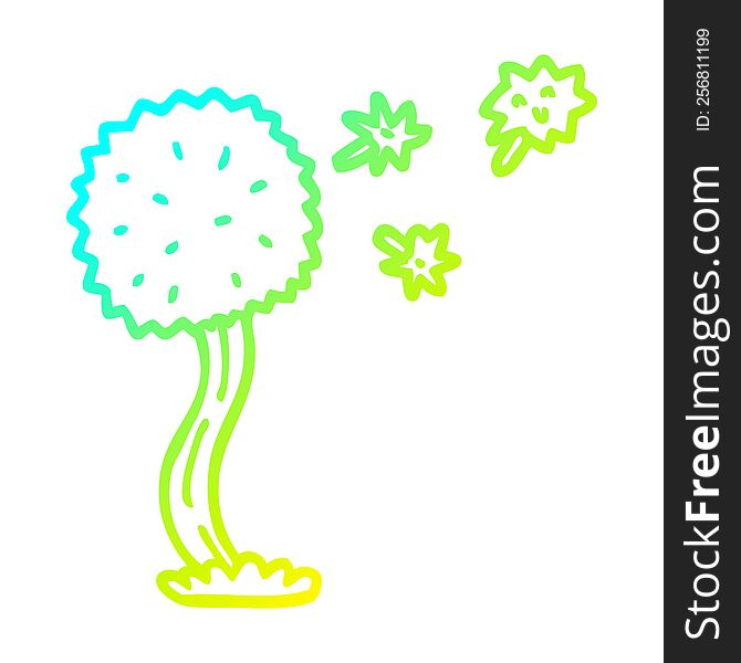cold gradient line drawing of a cartoon blowing dandelion