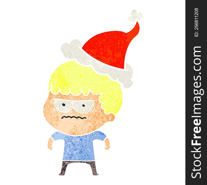 Retro Cartoon Of A Annoyed Man Wearing Santa Hat