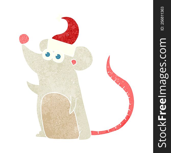 Retro Cartoon Mouse In Christmas Hat