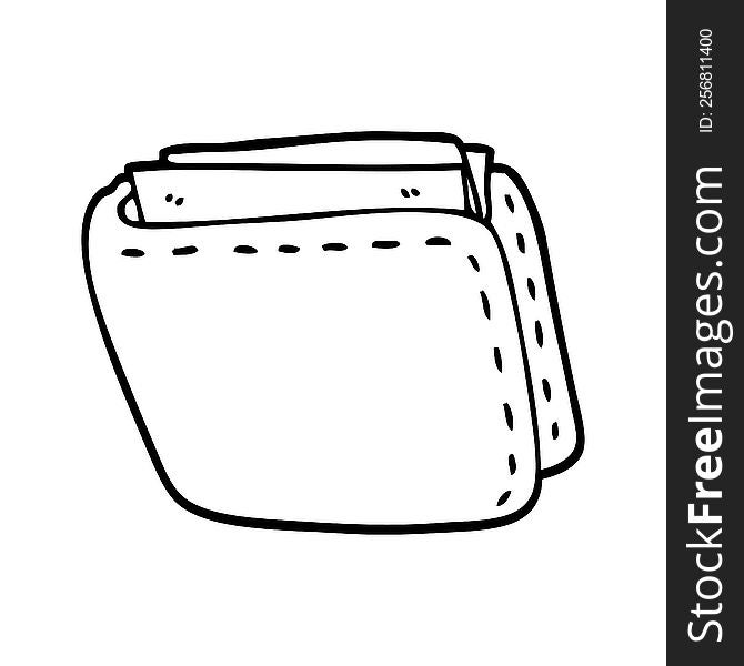 Line Drawing Cartoon Old Leather Wallet