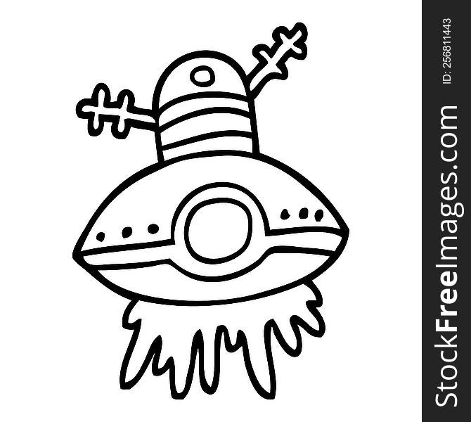 Line Drawing Cartoon Alien Spaceship