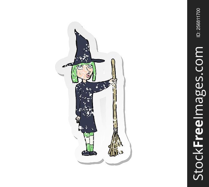 Retro Distressed Sticker Of A Cartoon Witch