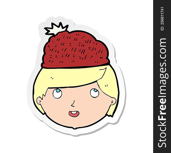 Sticker Of A Cartoon Man Wearing Winter Hat