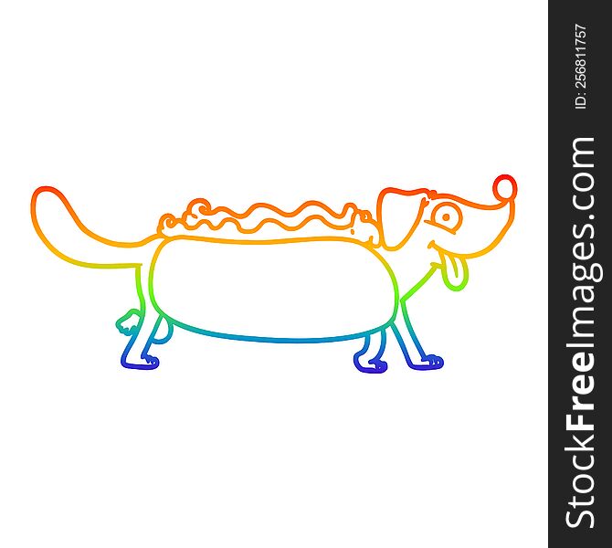Rainbow Gradient Line Drawing Cartoon Hotdog