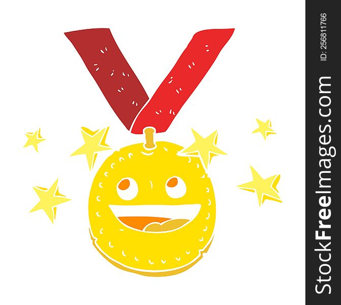 Flat Color Illustration Of A Cartoon Happy Sports Medal