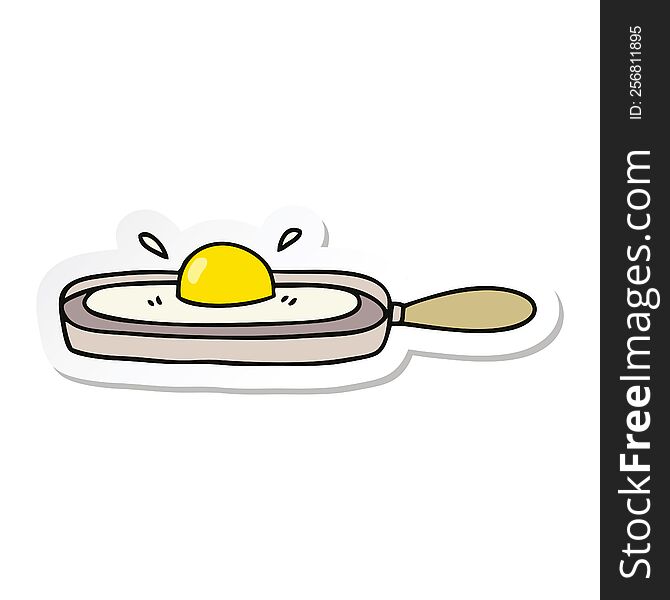 Sticker Of A Quirky Hand Drawn Cartoon Fried Egg In Frying Pan