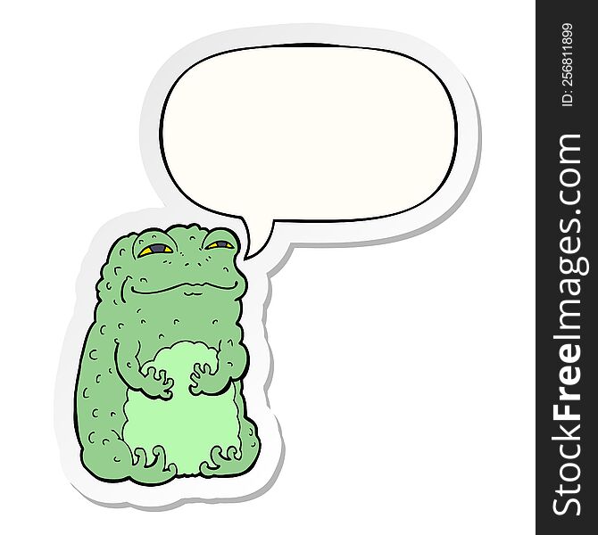 cartoon smug toad with speech bubble sticker. cartoon smug toad with speech bubble sticker