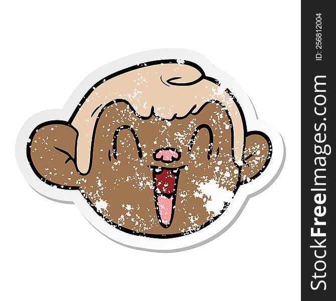 distressed sticker of a cartoon monkey face