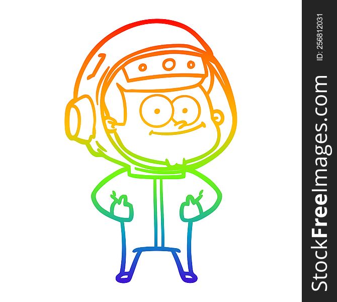 Rainbow Gradient Line Drawing Happy Astronaut Cartoon