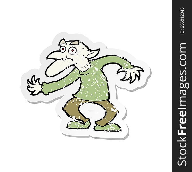 retro distressed sticker of a cartoon goblin