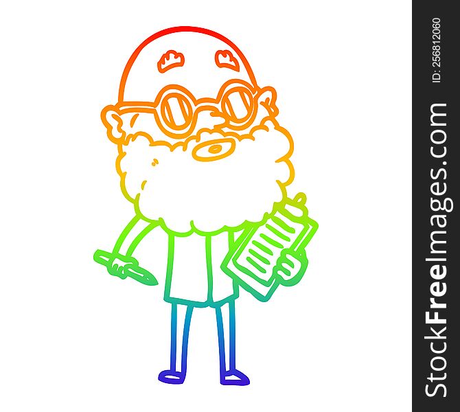 Rainbow Gradient Line Drawing Cartoon Curious Man With Beard And Sunglasses