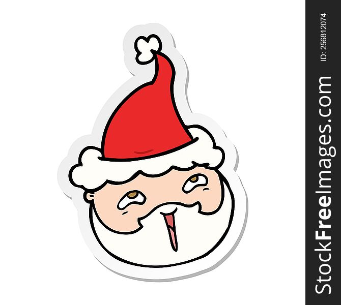 Sticker Cartoon Of A Male Face With Beard Wearing Santa Hat