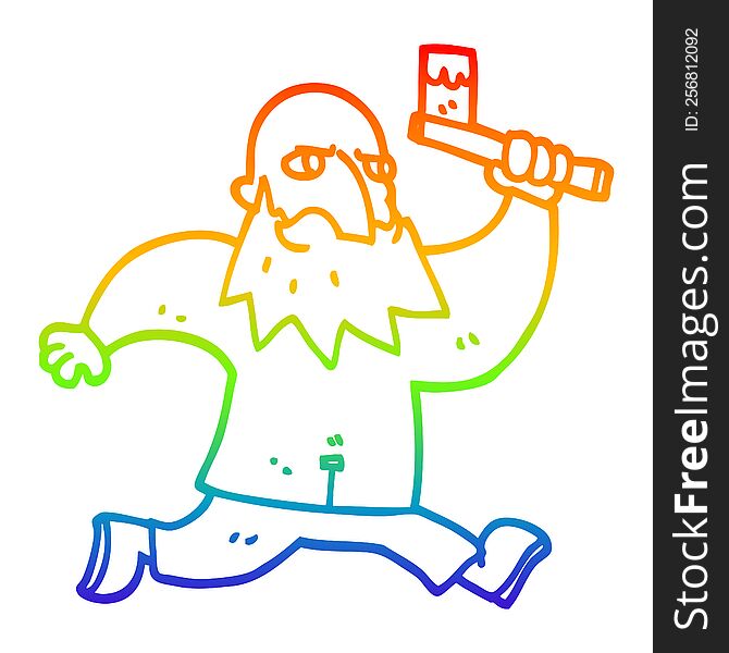 Rainbow Gradient Line Drawing Cartoon Man With Bloody Axe