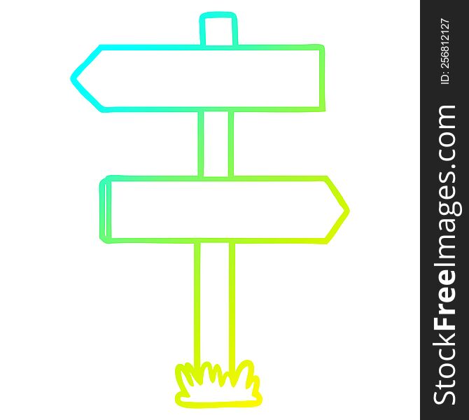 cold gradient line drawing of a cartoon sign post