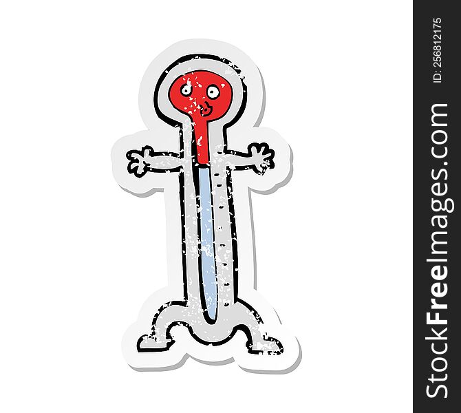 Retro Distressed Sticker Of A Cartoon Thermometer