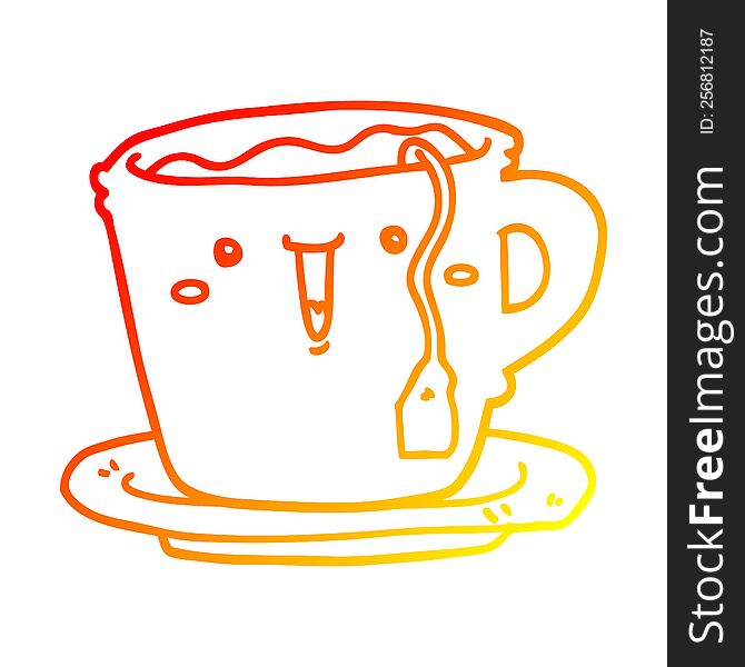 warm gradient line drawing of a cute cartoon cup and saucer