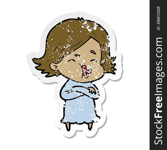 Distressed Sticker Of A Cartoon Girl Pulling Face