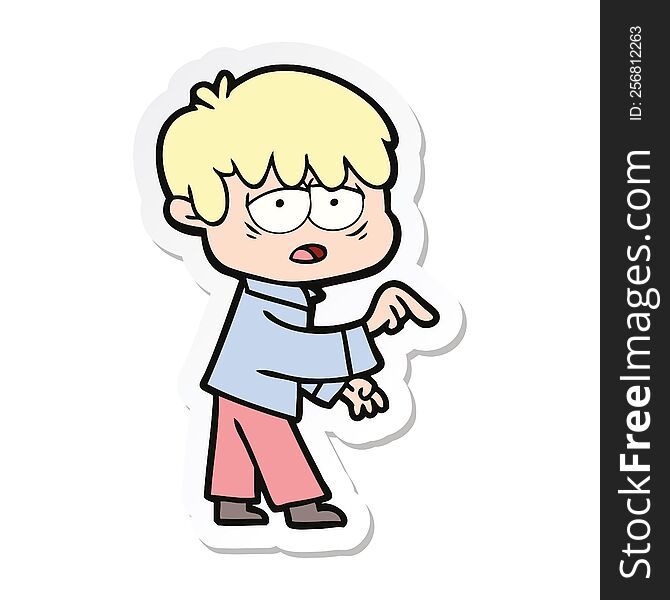 Sticker Of A Cartoon Exhausted Boy