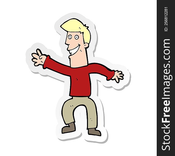 Sticker Of A Cartoon Happy Man Dancing