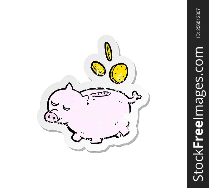 Retro Distressed Sticker Of A Cartoon Piggy Bank