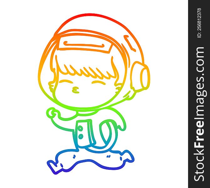 Rainbow Gradient Line Drawing Cartoon Curious Running Astronaut