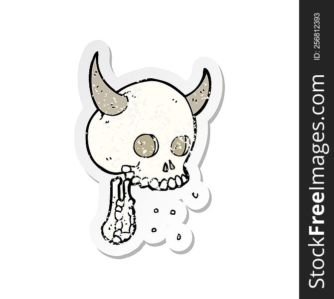 Retro Distressed Sticker Of A Cartoon Spooky Skull