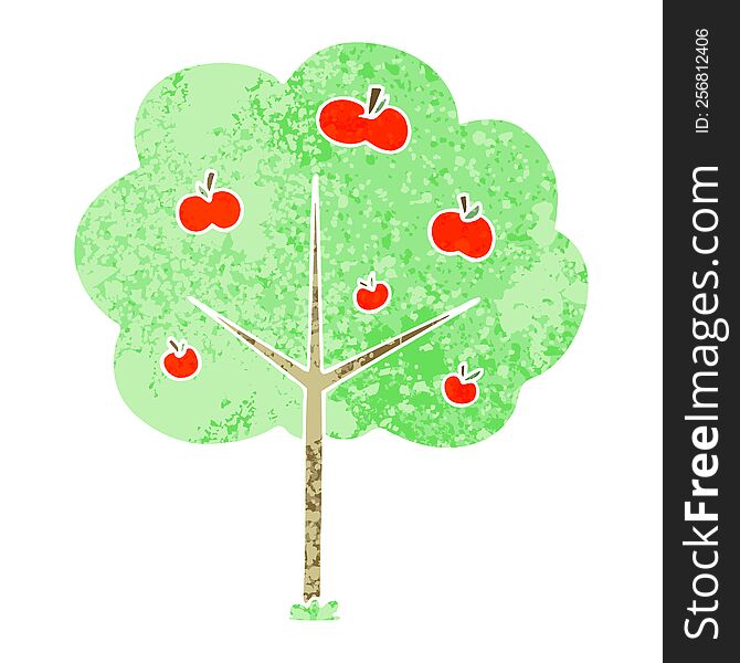 Quirky Retro Illustration Style Cartoon Apple Tree