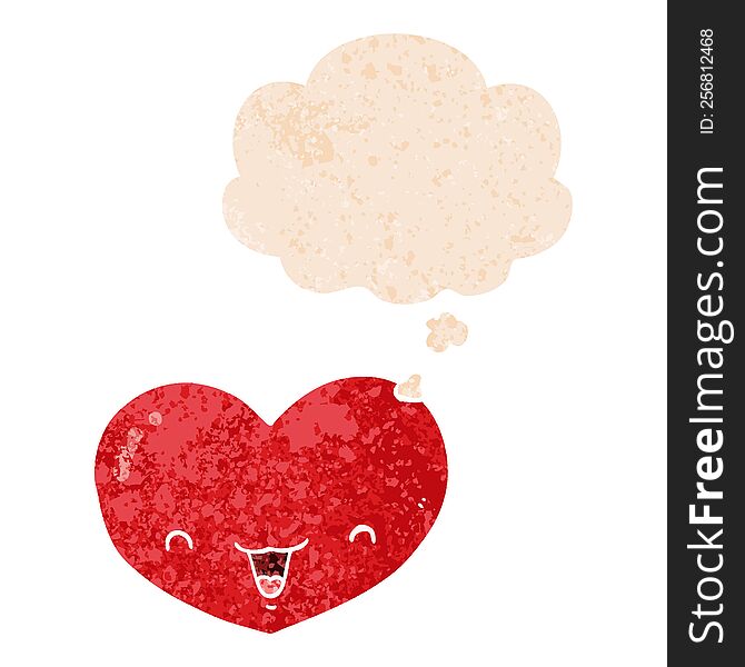 Cartoon Love Heart Character And Thought Bubble In Retro Textured Style