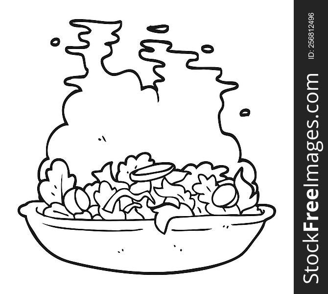 freehand drawn black and white cartoon salad