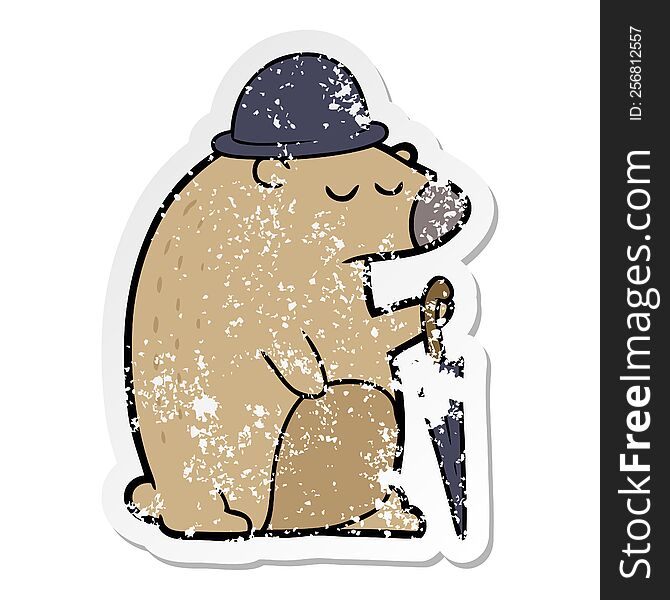 distressed sticker of a cartoon business bear