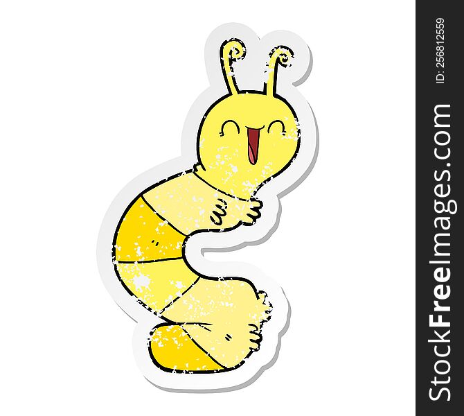 distressed sticker of a cartoon happy caterpillar
