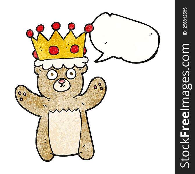 Speech Bubble Textured Cartoon Teddy Bear Wearing Crown