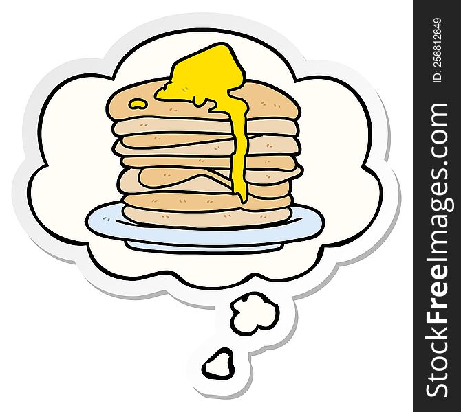Cartoon Stack Of Pancakes And Thought Bubble As A Printed Sticker