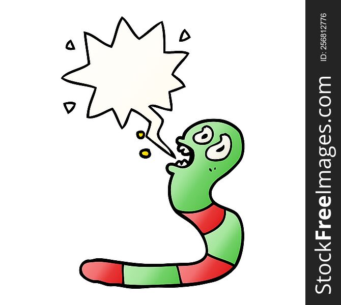 Cartoon Frightened Worm And Speech Bubble In Smooth Gradient Style